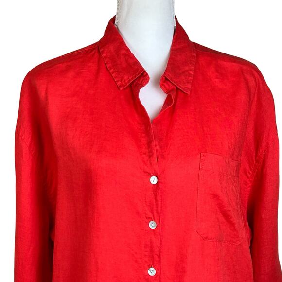 Christian Siriano Linen Shirt Women Medium Bright Red Oversized Minimalist Tunic - Picture 4 of 16